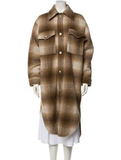 Pre-owned Electric & Rose Wool Plaid Print Coat In Brown