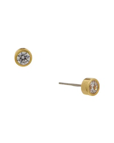 Electric Picks 14k Plated Cz Perfect Bezel Stud Earrings In Gold