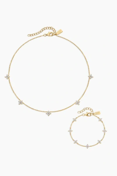 Electric Picks Bella Dainty Clover Necklace And Bracelet -set Of 2 In Gold