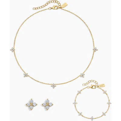 Electric Picks Bella Dainty Clover Necklace, Bracelet And Studs In Gold