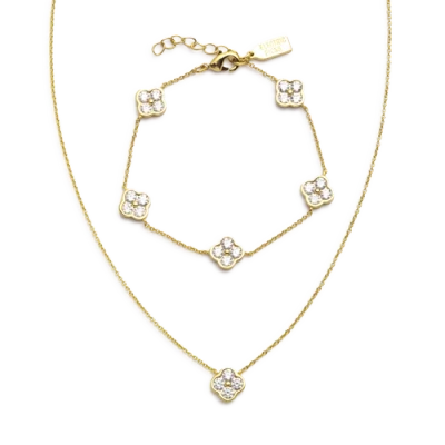 Electric Picks Camilla Clover Necklace And Bracelet In Metallic