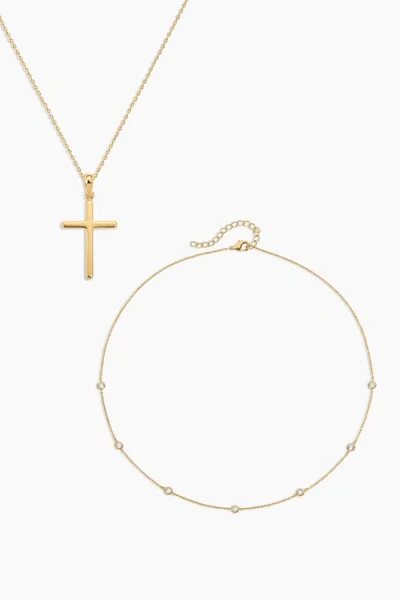 Electric Picks Everyday Cross Necklace Set Of 2 In Gold