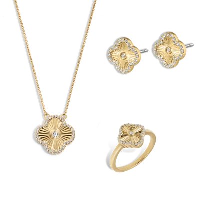Electric Picks Icon Clover Necklace, Studs And Ring