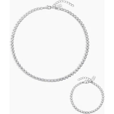 Electric Picks Jewel Bezel Tennis Bracelet And Necklace In Metallic