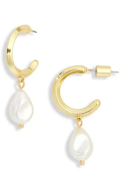 Electric Picks Jones Pearl Drop Huggie Hoop Earrings In Red