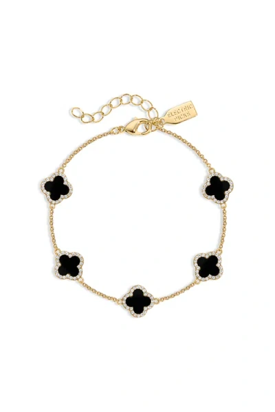 Electric Picks Mini Black Icon Clover Bracelet In Gold