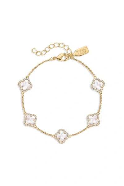 Electric Picks Mini White Icon Clover Bracelet In Gold