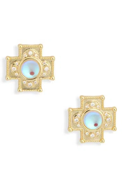 Electric Picks Moonstone Chamber Stud Earrings In Yellow