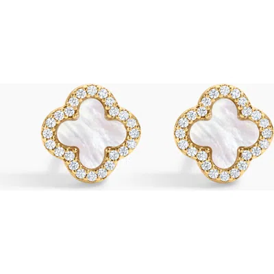 Electric Picks White Icon Clover Studs In Gold