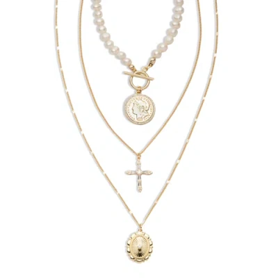 Electric Picks Xsarah & Hollie Amore Necklace Set Of 3 In Gold
