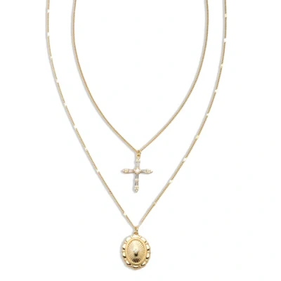 Electric Picks Xsarah & Hollie Passport Necklace Set Of 2 In Gold