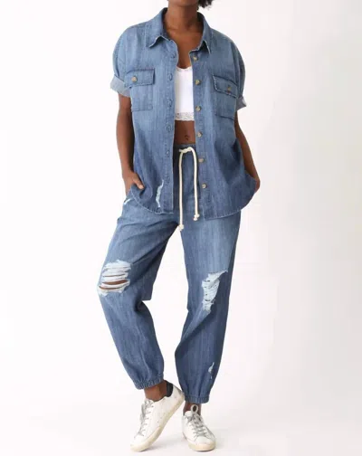 Electric & Rose Camero Short Sleeve Top In Denim In Multi