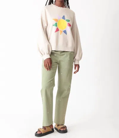 Electric & Rose Daisy Embroidery Easy Pant In Canteen