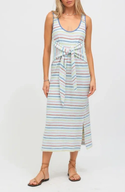 Electric & Rose Camron Pacific Stripe Tie Waist Terry Cloth Maxi Dress In Sky Blue
