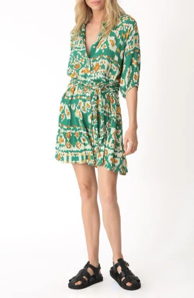 Electric & Rose Clarissa Ikat Print Shirtdress In Emerald