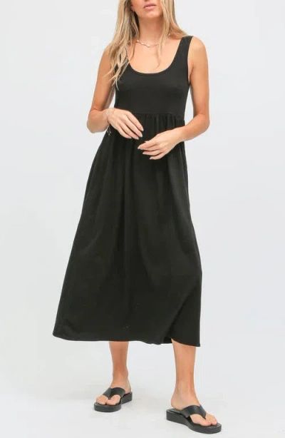 Electric & Rose Isabel Cotton Jersey Midi Dress In Black