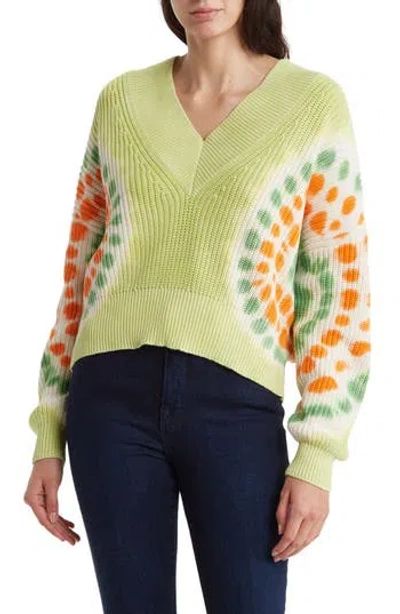 Electric & Rose Roux Tie Dye Burst Pullover Sweater In Lime/tangerine