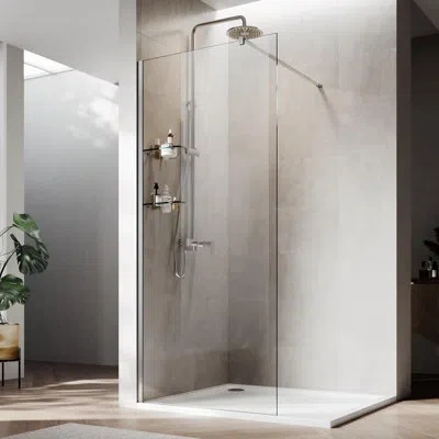 Elegant 28”w*74”h Frameless Shower Screen With 8mm Clear Tempered Glass, Glass Shelves In Chrome