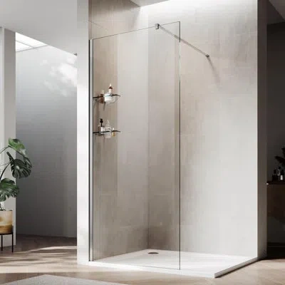 Elegant 30”w*74”h Frameless Shower Screen With 8mm Clear Tempered Glass, Glass Shelves In Chrome