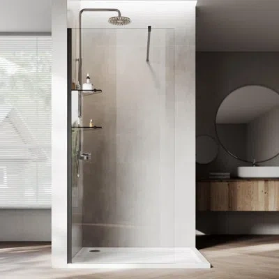 Elegant 32”w*74”h Frameless Shower Screen With 8mm Clear Tempered Glass, Glass Shelves In Matte Black
