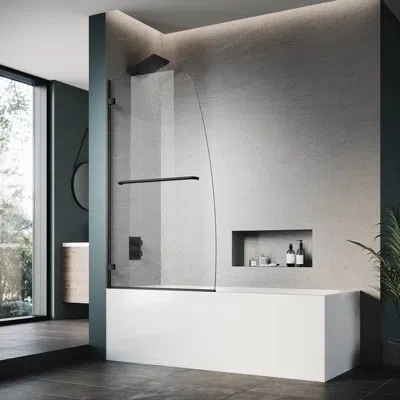 Elegant 34'' W X 58'' H Frameless Tub Shower Door With 5/16'' Clear Glass Bathtub Door In Matte Black