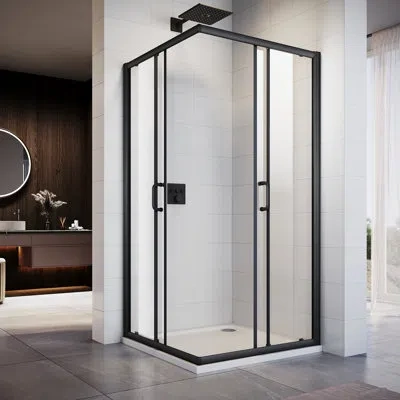 Elegant 34"d X 34"w X 72"h Framed Square Corner Shower Enclosure With 1/4" Tempered Glass In Matte Black