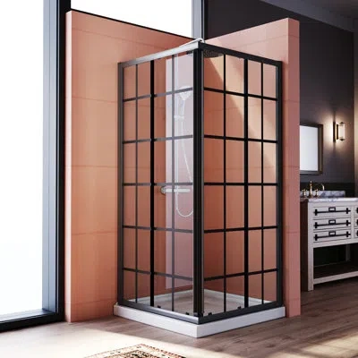 Elegant 34"d X 34"w X 72"h Framed Square Shower Enclosure With 1/4"clear Tempered Glass Shower Door In Matte Black