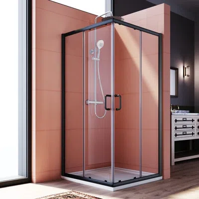 Elegant 34"d X 34"w X 72"h Framed Square Shower Enclosure With 1/4"tempered Glass Corner Shower Enclosure In Matte Black