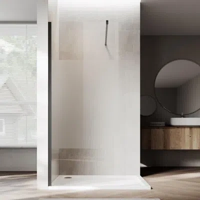 Elegant 34"w X 72"h Reversible Single Fixed Frameless Shower Panel, 5/16" Semi-frosted Nano Easy-clean Glass In Matte Black