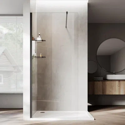 Elegant 34”w*74”h Frameless Shower Screen With 8mm Clear Tempered Glass, Glass Shelves In Matte Black