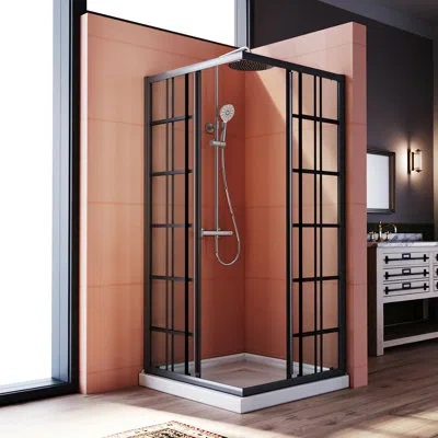 Elegant 36 X 36 X 72 Inch French Framed Square Shower Enclosure And 1/4'' Tempered Glass In Black