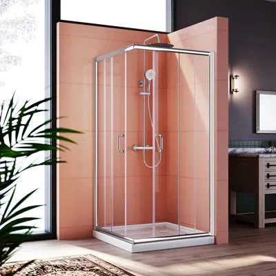 Elegant 36'' X 72'' Framed Square Sliding Shower Enclosure With Shower Base In Chrome