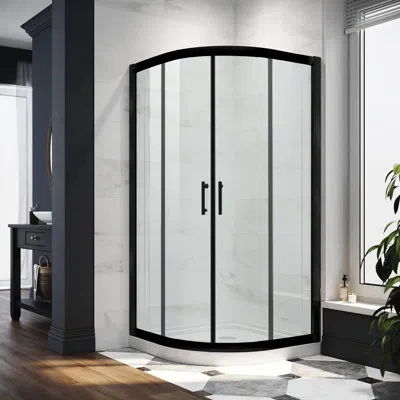 Elegant 36.5"d X 36.5" W X 72"h Framed Round Shower Enclosure With 1/4" Clear Glass In Matte Black