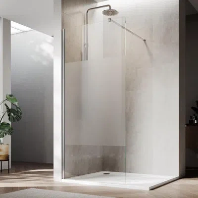 Elegant 36"w X 72"h Reversible Single Fixed Frameless Shower Panel, 5/16" Semi-frosted Nano Easy-clean Glass In Chrome