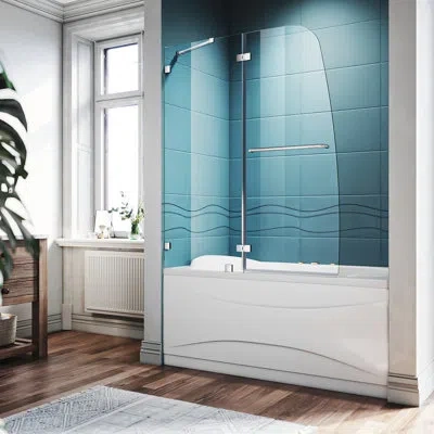 Elegant 48"w X 58"h Frameless Shower Door,hinged Pivot Tub Door With 1/4" Clear Tempered Glass,chrome In Bright Silver