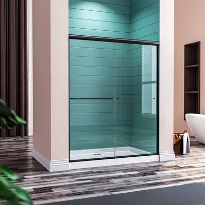 Elegant 54"w X 72"h Double Sliding Shower Door With 1/4'' Clear Tempered Glass In Matte Black