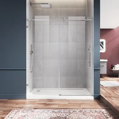 Elegant 60" W X 72" H Frameless Sliding Shower Door With 3/8'' Tempered Glass In Brushed Nickel