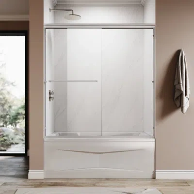 Elegant 60tub 58.5-60“ W X 62” H Bypass Tub Door With 1/4“ (6mm) Tempered Glass And Double Sliding Doors In Brushed Nickel