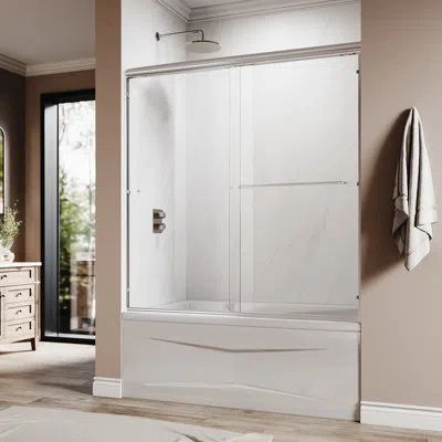 Elegant 60tub 58.5-60"×62" Sliding Tub Shower Door With 5/16'' (8mm) Clear Tempered Glass In Chrome