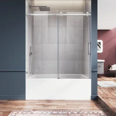 Elegant 60tub 60" W X 62" H Frameless Sliding Tub Door With 5/16'' (8mm) Tempered Glass In Brushed Nickel