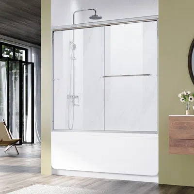 Elegant 60tub 60" X 57.5" Semi-frameless Tub Door With Double Sliding Doors And 1/4" Tempered Glass In Chrome