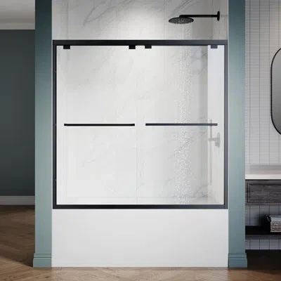 Elegant 60tub 60"w X 58"h Semi-frameless Bathtub Shower Doorwith 1/4" (6mm) Clear Tempered Glass In Matte Black