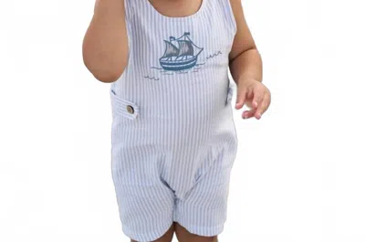 Elegant Baby Kids' Boy's Boat Embroidered Oxford Stripe Jon Jon In Blue