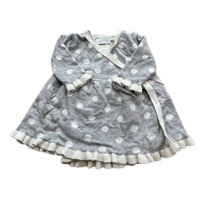 Pre-owned Elegant Baby Kids' Girls Gray Polka Dots Sweater Dress