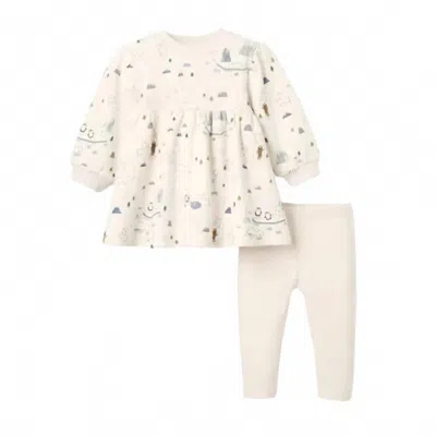 Elegant Baby Kid's Arctic Family Printed Fleece Dress & Rib Legging Set In Multicolored In White
