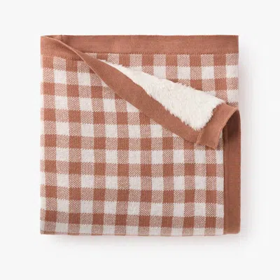 Elegant Baby Kid's Gingham Fur Back Blanket In Rust In Brown