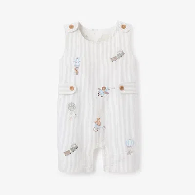 Elegant Baby Kid's Up & Away Embroidered Gray Seersucker Jon Jon In Soft Grey In White