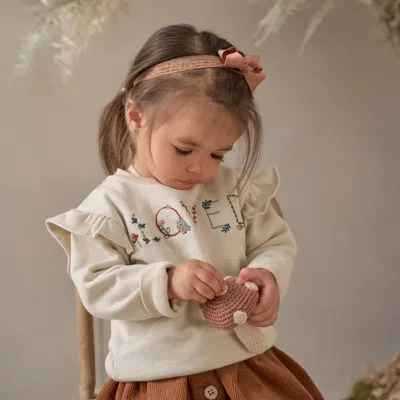 Elegant Baby Kids' Rainy Day Loved Flutter Sleeve Pullover In Beige In Gold