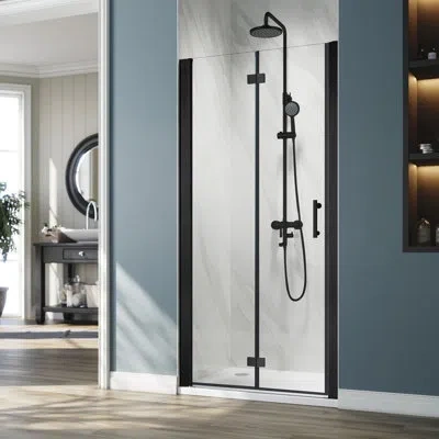 Elegant Bfh 34"w*72"h  Bifold Frameless Shower Door,6mm Clear Tempered Glass, 180° Folding Hinge In Matte Black