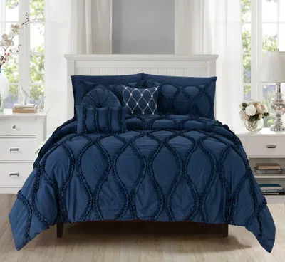 Elegant Comfort 10-pc Infinity Design Comforter Set Include 6-pc Sheet Set With Sided Storage Pocket In Blue